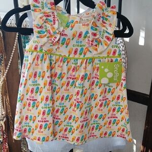 Playful Popsicle Sundress with Ruffle Collar - White Multicolor